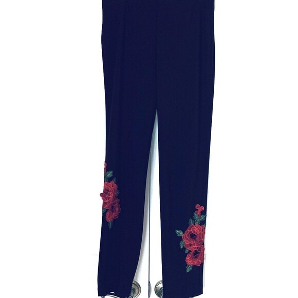 Joseph Ribkoff Black Stretch Pant with Beautiful Embroidered 3-D Rose Detail sz8 - Picture 4 of 10